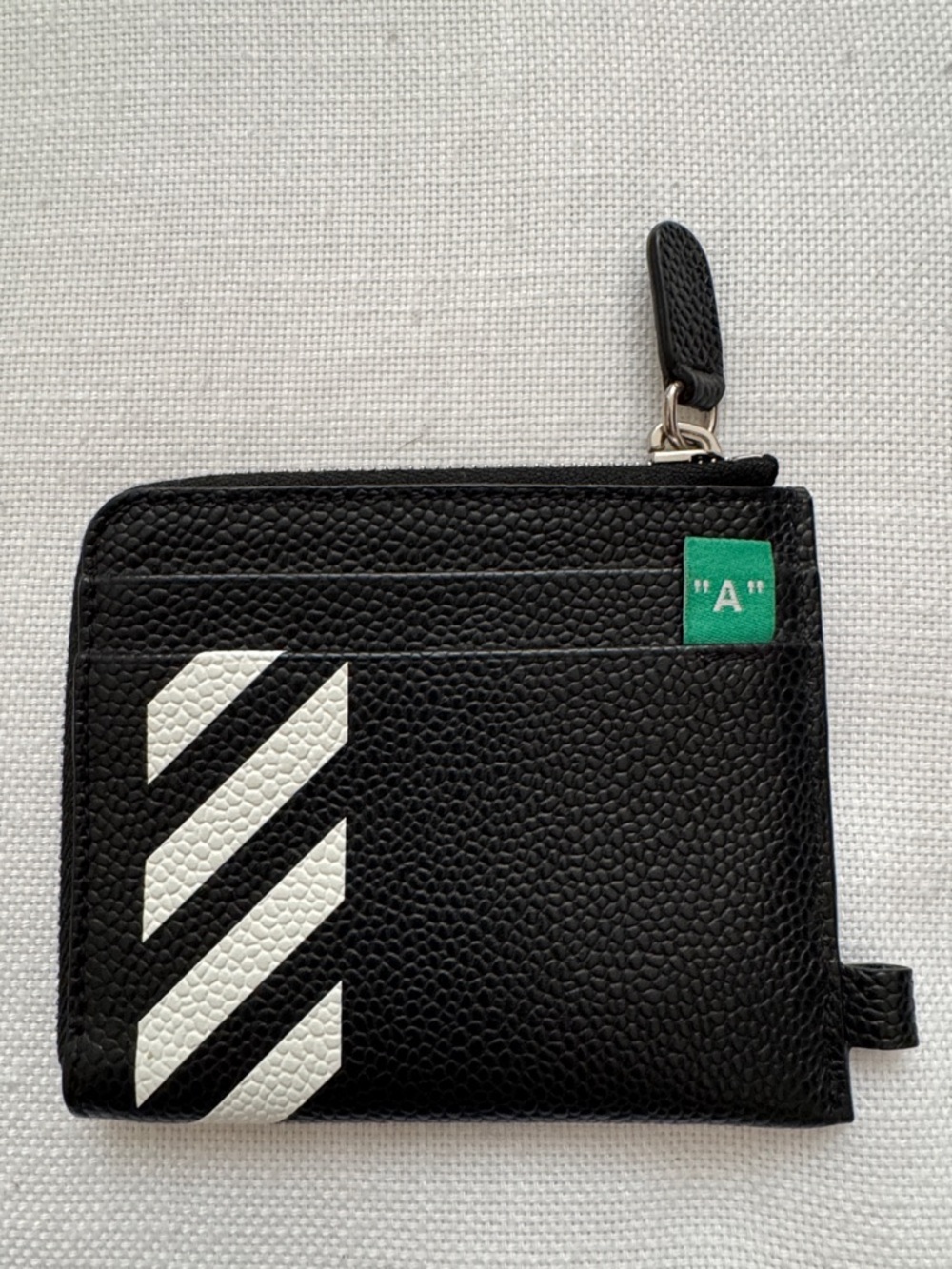 Off-White Striped Pebble Grain Leather Zip Around Wallet